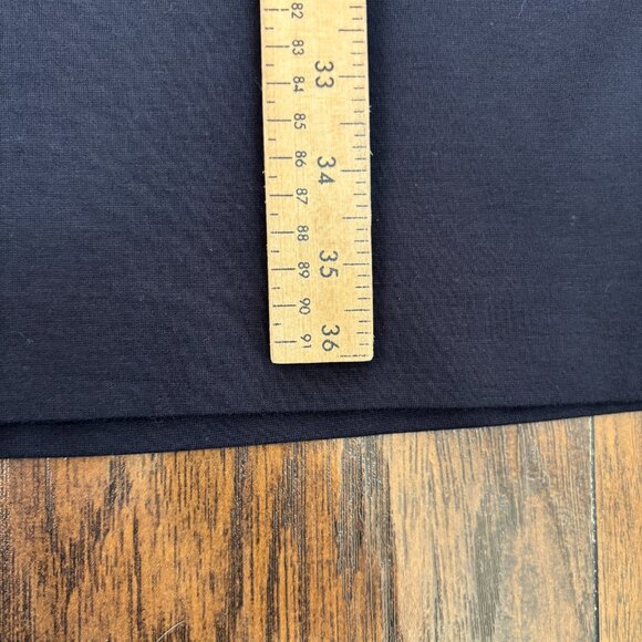 Ann Taylor Shift Dress Medium Navy Blue Embroidered Sleeves Ponte Knit Stretch - Picture 10 of 12